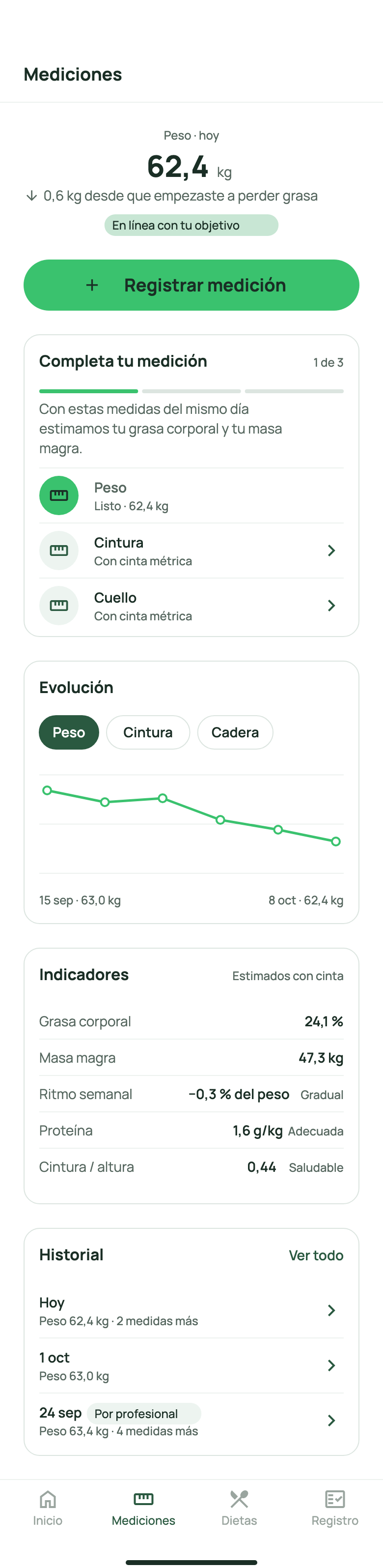 Measurements screen
